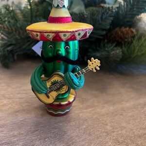 Kurt Adler Green Cactus Ornament with Sombrero and Guitar